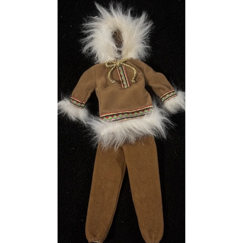 Vintage 1996 Artic Barbie Matching Outfit‎ Brown With Fur Trim Pants & Pullover